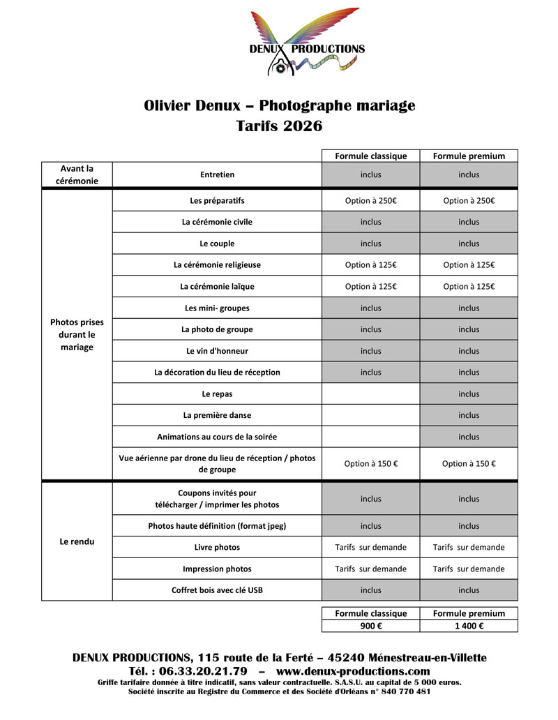 tarifs reportage photo mariage - photographe Orleans et Sologne